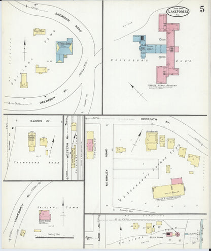 Sanborn Fire Insurance Map from Lake Forest, Lake County, Illinois (1909), Sheet #0005 - Complete Map Set gallery image, historic Sanborn map, vintage wall art, Illinois Illinois