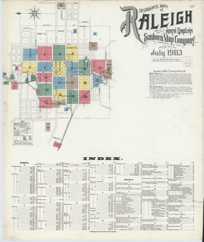 Sanborn Fire Insurance Map from Raleigh, Wake County, North Carolina (1903), Sheet #0001 - Historic Sanborn Fire Insurance Map Print, vintage old map wall art, antique decor, genealogy gift, North Carolina North Carolina map