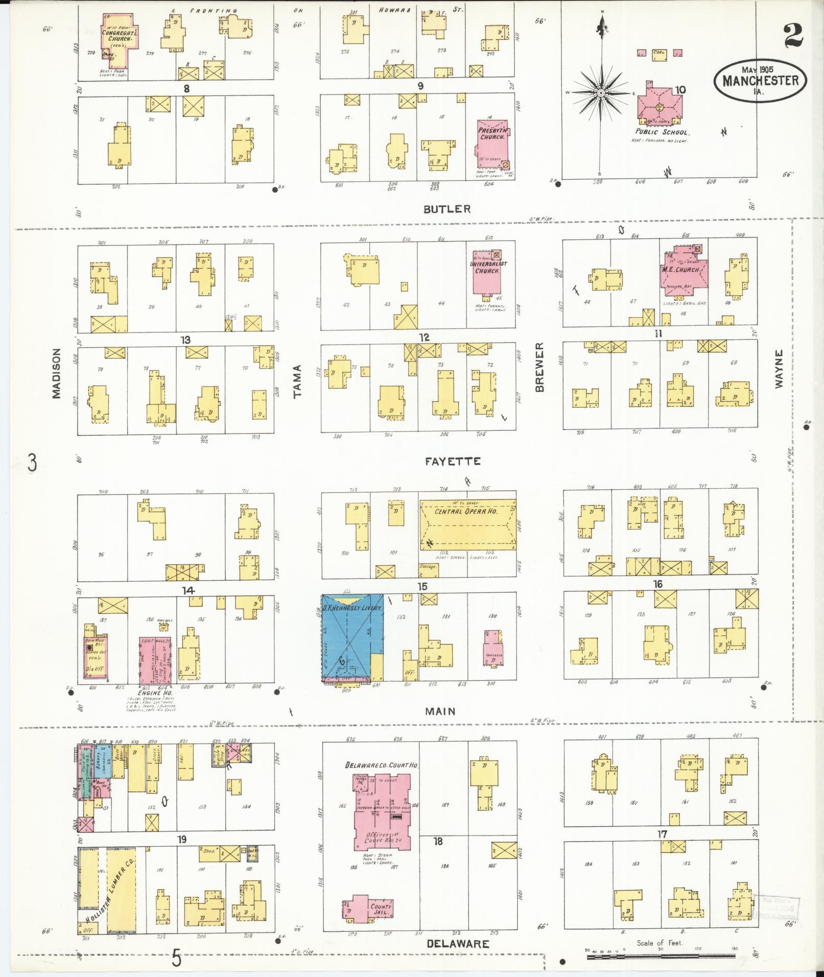 Sanborn Fire Insurance Map from Manchester, Delaware County, Iowa (1905), Sheet #0002 - Complete Map Set gallery image, historic Sanborn map, vintage wall art, Manchester Delaware