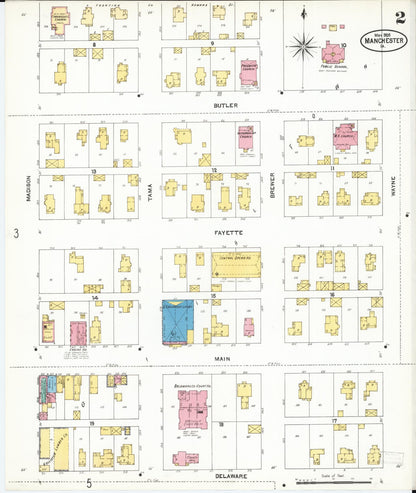 Sanborn Fire Insurance Map from Manchester, Delaware County, Iowa (1905), Sheet #0002 - Complete Map Set gallery image, historic Sanborn map, vintage wall art, Manchester Delaware