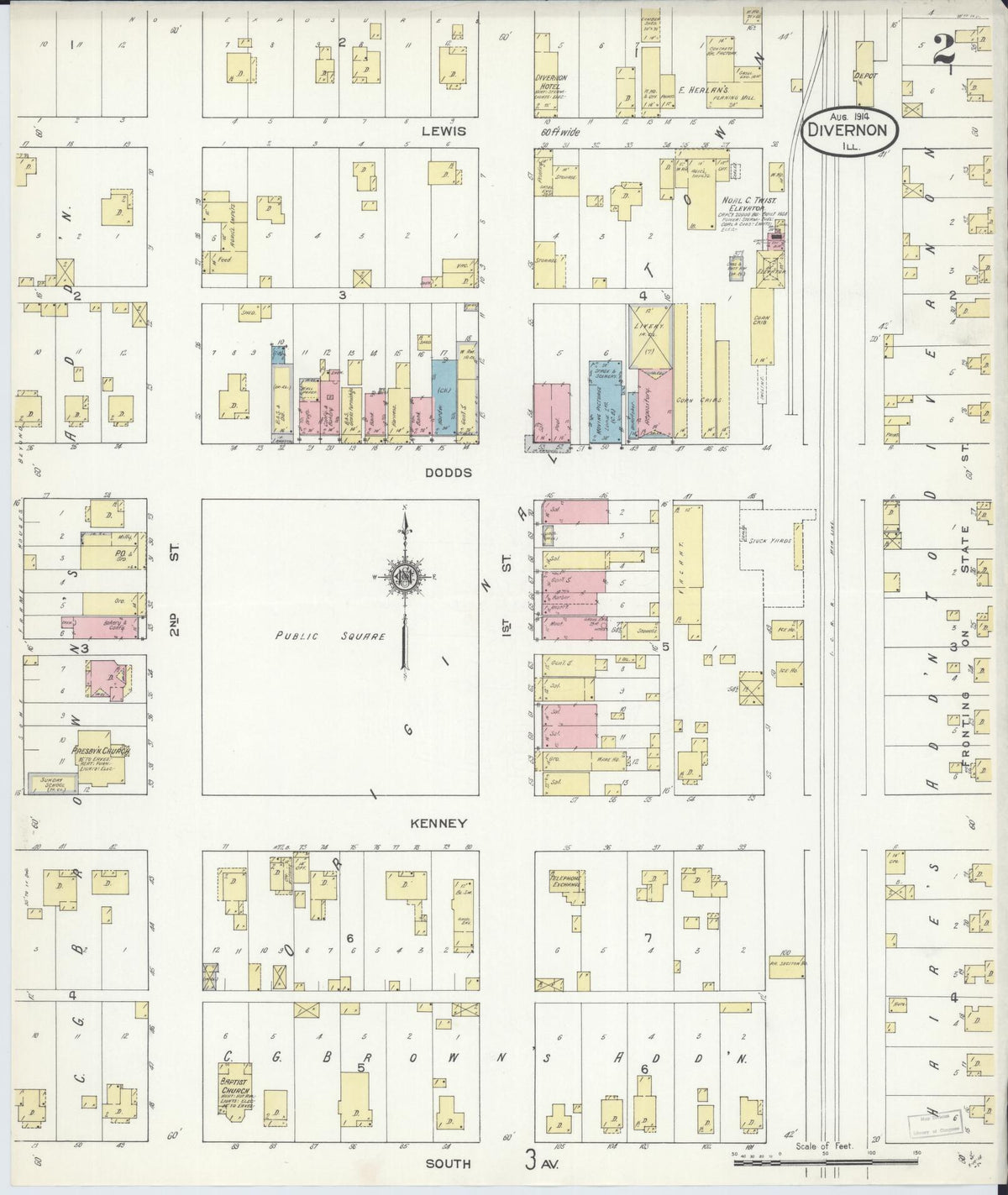 Sanborn Fire Insurance Map from Divernon, Sangamon County, Illinois (1914), Sheet #0002 - Historic Sanborn Fire Insurance Map Print, vintage old map wall art, antique decor, genealogy gift, Illinois Illinois map