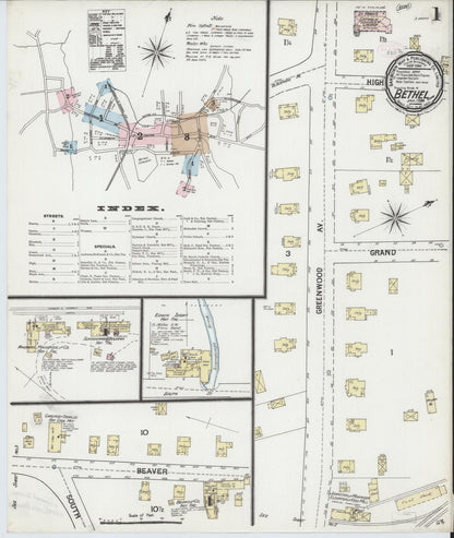 Sanborn Fire Insurance Map from Bethel, Fairfield County, Connecticut (1889), Sheet #0001 - Complete Map Set gallery image, historic Sanborn map, vintage wall art, Connecticut Connecticut