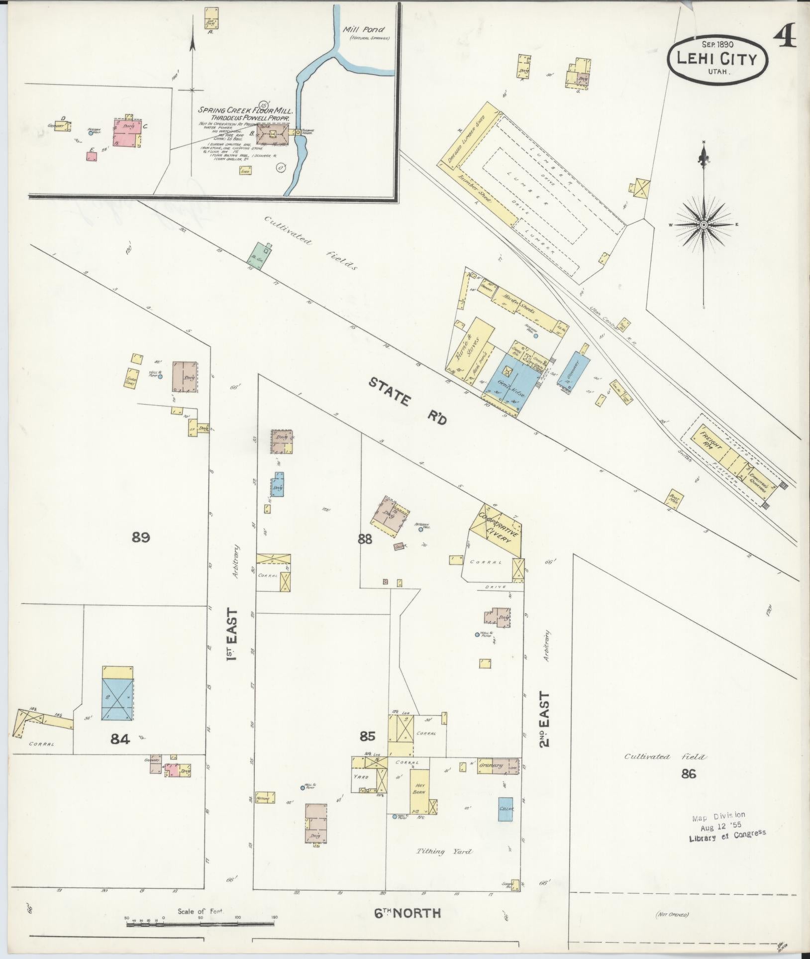 Sanborn Fire Insurance Map from Lehi, Utah County, Utah (1890), Sheet #0004 - Historic Sanborn Fire Insurance Map Print, vintage old map wall art, antique decor, genealogy gift, Lehi Utah map