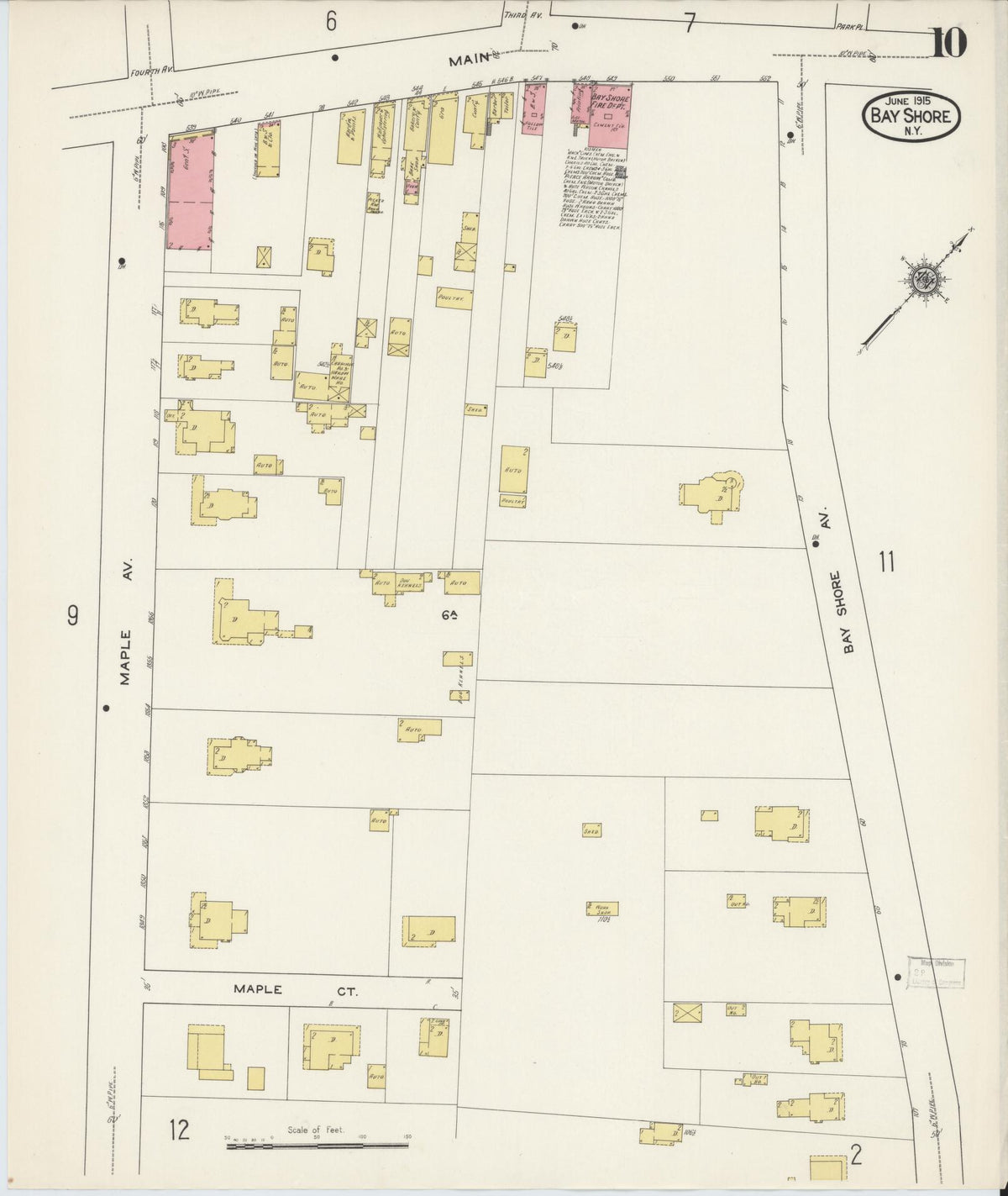 Sanborn Fire Insurance Map from Bay Shore, Suffolk County, New York (1915), Sheet #0010 - Complete Map Set gallery image, historic Sanborn map, vintage wall art, New York New York