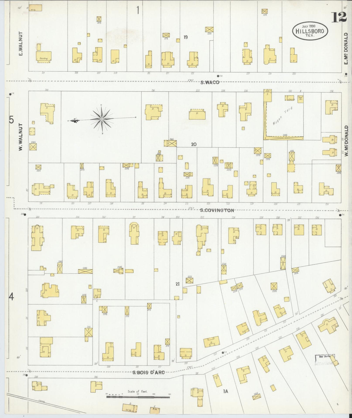 Sanborn Fire Insurance Map from Hillsboro, Hill County, Texas (1900), Sheet #0012 - Historic Sanborn Fire Insurance Map Print, vintage old map wall art, antique decor, genealogy gift, Texas Texas map