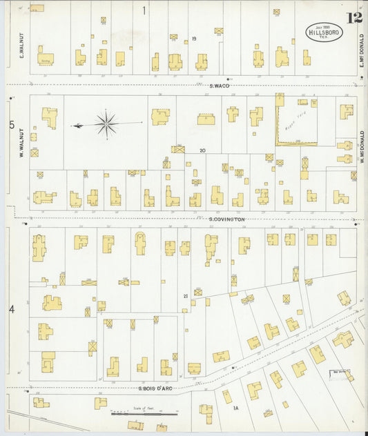 Sanborn Fire Insurance Map from Hillsboro, Hill County, Texas (1900), Sheet #0012 - Historic Sanborn Fire Insurance Map Print, vintage old map wall art, antique decor, genealogy gift, Texas Texas map