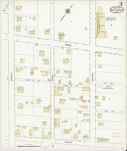 Sanborn Fire Insurance Map from Mount Pleasant, Charleston County, South Carolina (1912), Sheet #0003 - Historic Sanborn Fire Insurance Map Print, vintage old map wall art, antique decor, genealogy gift, South Carolina South Carolina map