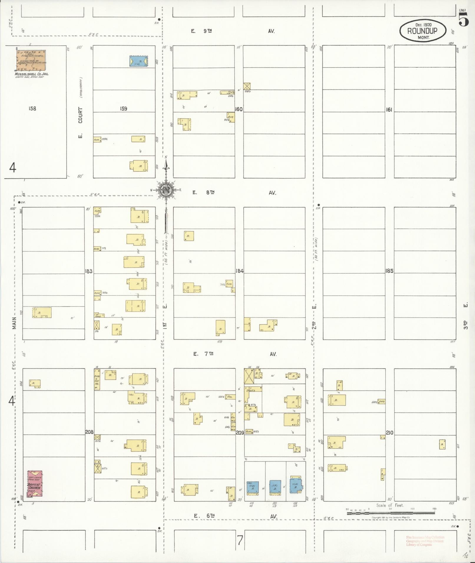 Sanborn Fire Insurance Map from Roundup, Musselshell County, Montana (1920), Sheet #0005 - Historic Sanborn Fire Insurance Map Print, vintage old map wall art, antique decor, genealogy gift, Montana Montana map