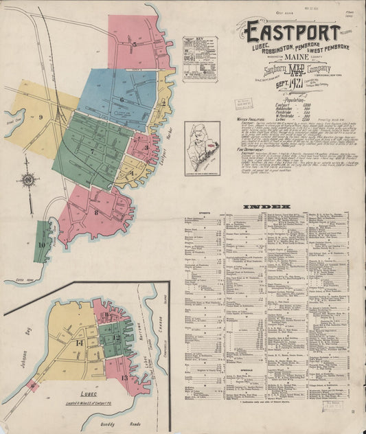 Sanborn Fire Insurance Map from Eastport, Washington County, Maine (1921), Sheet #0001 - Complete Map Set gallery image, historic Sanborn map, vintage wall art, Maine Maine