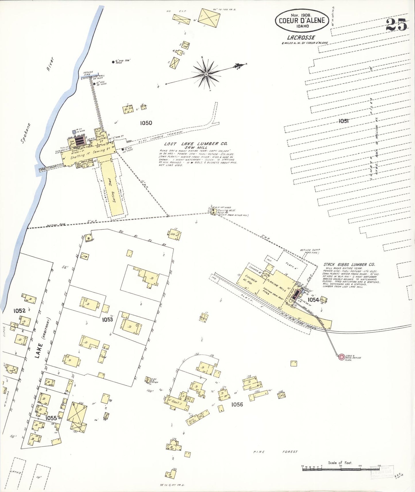 Sanborn Fire Insurance Map from Coeur D'alene, Kootenai County, Idaho (1908), Sheet #0025 - Complete Map Set gallery image, historic Sanborn map, vintage wall art, Idaho Idaho