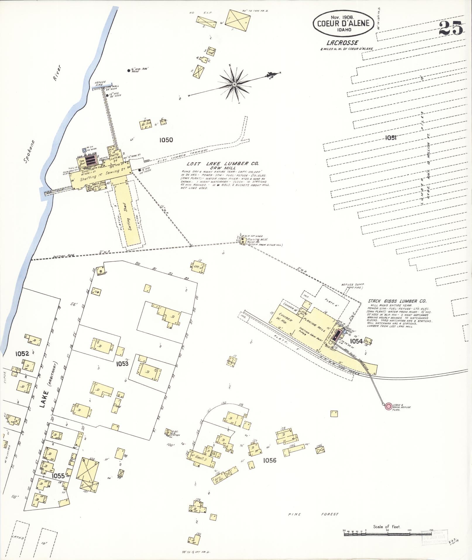 Sanborn Fire Insurance Map from Coeur D'alene, Kootenai County, Idaho (1908), Sheet #0025 - Complete Map Set gallery image, historic Sanborn map, vintage wall art, Idaho Idaho