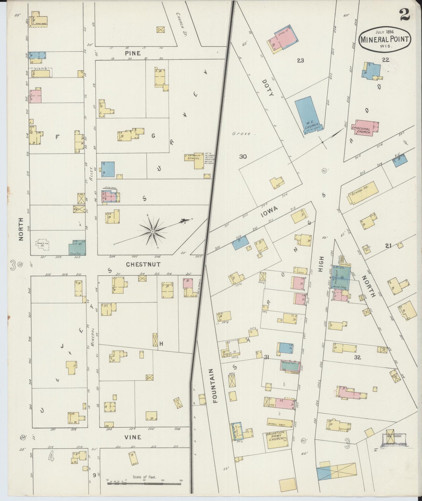 Sanborn Fire Insurance Map from Mineral Point, Iowa County, Wisconsin (1894), Sheet #0002 - Complete Map Set gallery image, historic Sanborn map, vintage wall art, Wisconsin Wisconsin