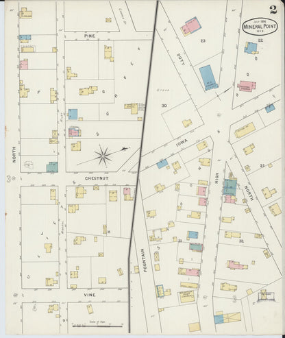 Sanborn Fire Insurance Map from Mineral Point, Iowa County, Wisconsin (1894), Sheet #0002 - Complete Map Set gallery image, historic Sanborn map, vintage wall art, Wisconsin Wisconsin