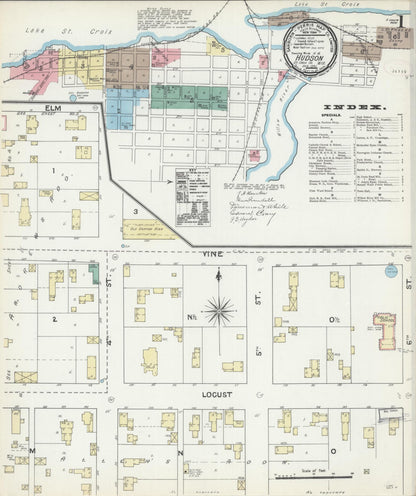 Sanborn Fire Insurance Map from Hudson, St. Croix County, Wisconsin (1891), Sheet #0001 - Historic Sanborn Fire Insurance Map Print, vintage old map wall art, antique decor, genealogy gift, Wisconsin Wisconsin map