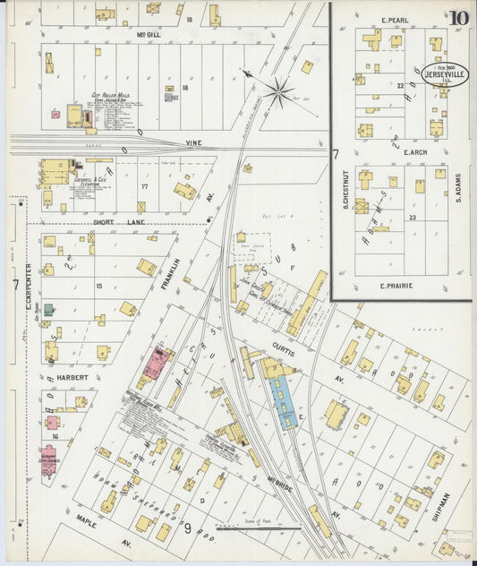 Sanborn Fire Insurance Map from Jerseyville, Jersey County, Illinois (1900), Sheet #0010 - Historic Sanborn Fire Insurance Map Print, vintage old map wall art, antique decor, genealogy gift, Illinois Illinois map