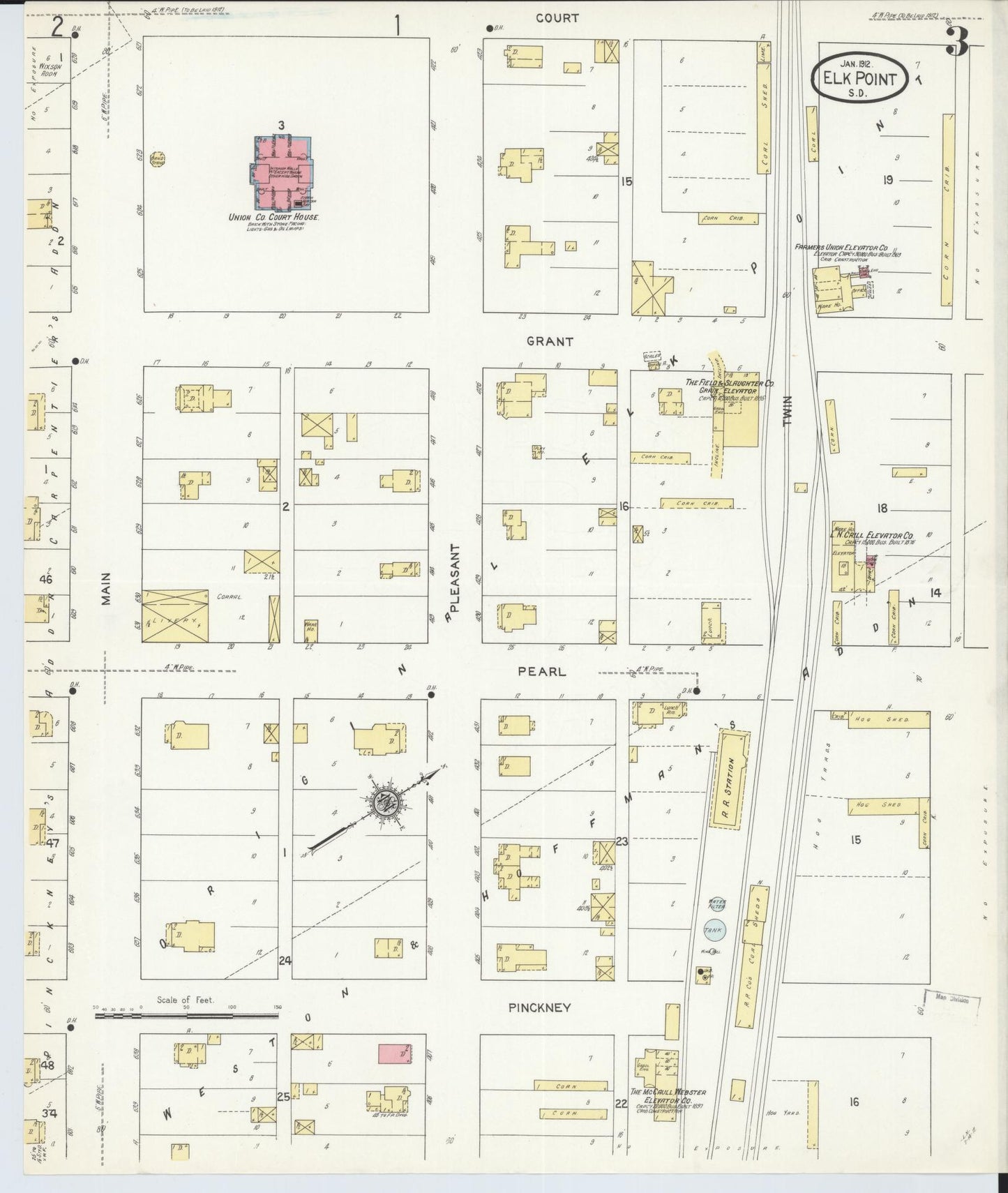 Sanborn Fire Insurance Map from Elk Point, Union County, South Dakota (1912), Sheet #0003 - Historic Sanborn Fire Insurance Map Print, vintage old map wall art, antique decor, genealogy gift, South Dakota South Dakota map