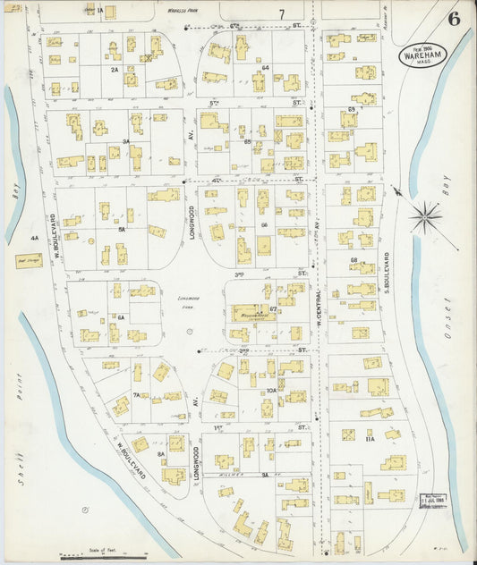 Sanborn Fire Insurance Map from Wareham, Plymouth County, Massachusetts (1906), Sheet #0006 - Historic Sanborn Fire Insurance Map Print, vintage old map wall art, antique decor, genealogy gift, Massachusetts Massachusetts map