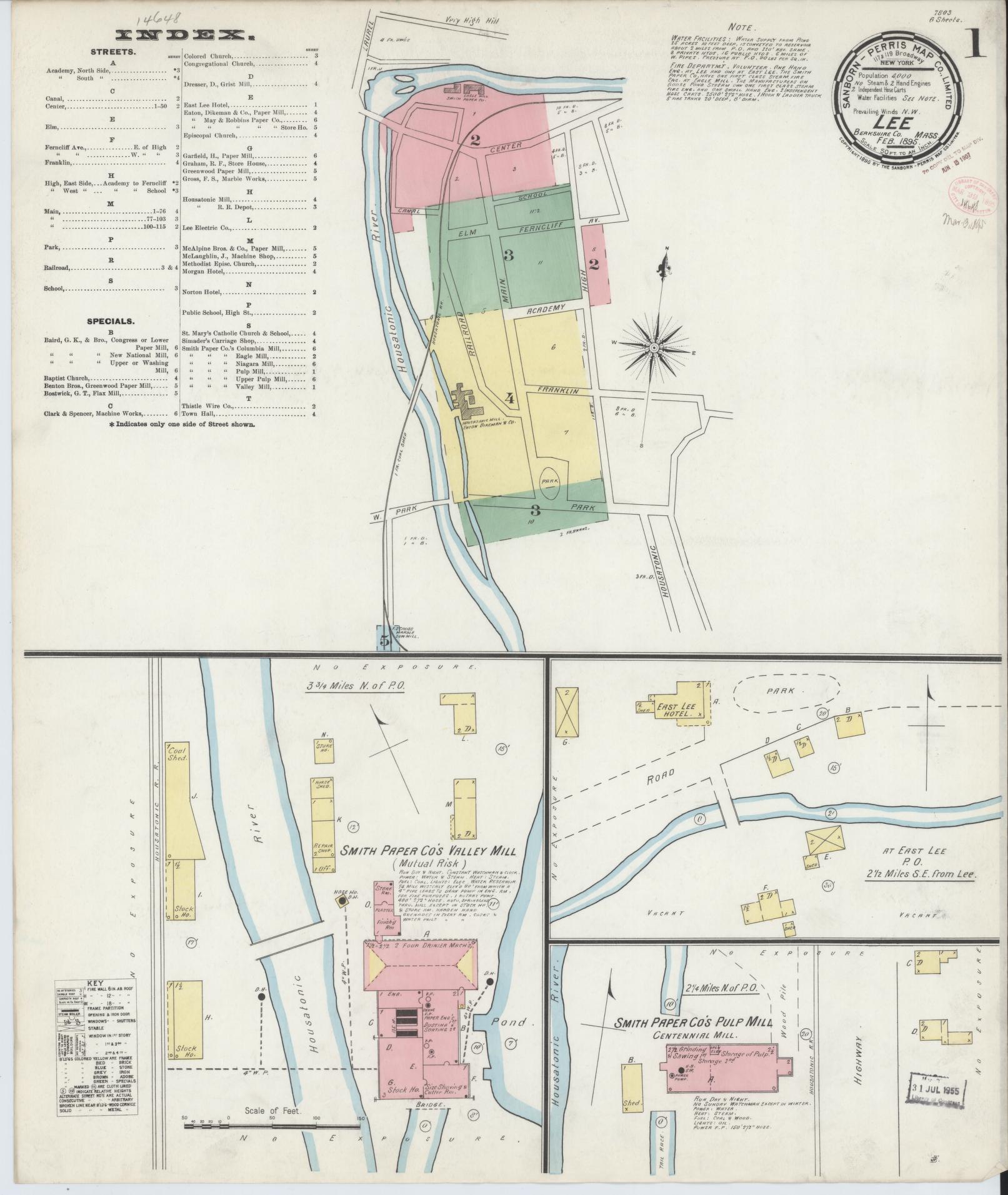 Sanborn Fire Insurance Map from Lee, Berkshire County, Massachusetts (1895), Sheet #0001 - Complete Map Set gallery image, historic Sanborn map, vintage wall art, Massachusetts Massachusetts