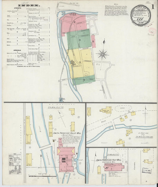 Sanborn Fire Insurance Map from Lee, Berkshire County, Massachusetts (1895), Sheet #0001 - Complete Map Set gallery image, historic Sanborn map, vintage wall art, Massachusetts Massachusetts
