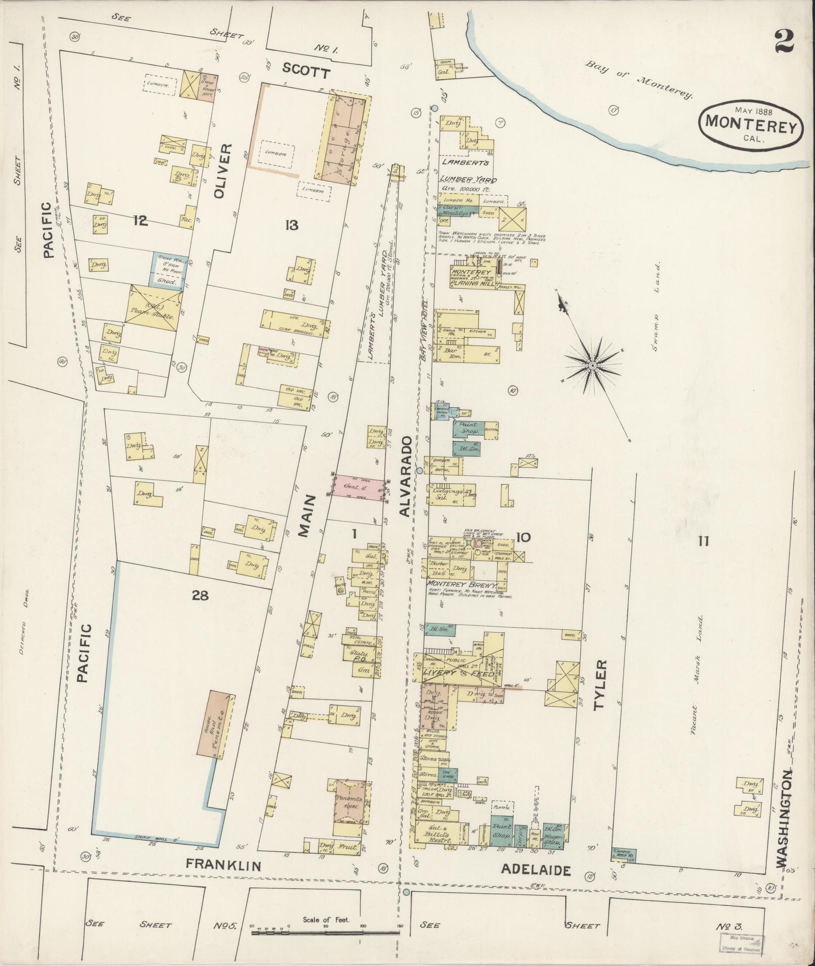 Sanborn Fire Insurance Map from Monterey, Monterey County, California (1888), Sheet #0002 - Complete Map Set gallery image, historic Sanborn map, vintage wall art, California California