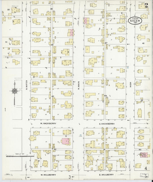 Sanborn Fire Insurance Map from Salem, Washington County, Indiana (1910), Sheet #0002 - Historic Sanborn Fire Insurance Map Print, vintage old map wall art, antique decor, genealogy gift, Indiana Indiana map
