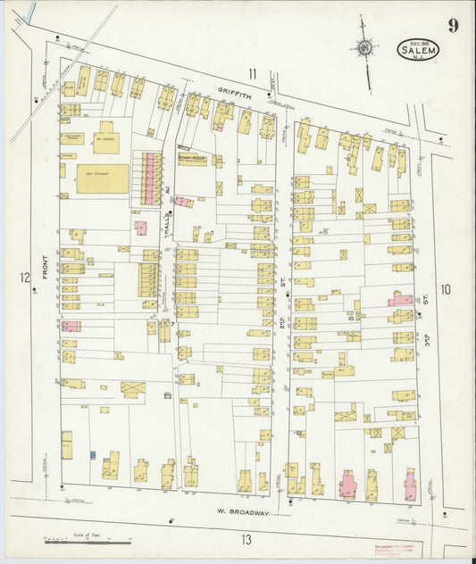 Sanborn Fire Insurance Map from Salem, Salem County, New Jersey (1915), Sheet #0009 - Historic Sanborn Fire Insurance Map Print, vintage old map wall art, antique decor, genealogy gift, New Jersey New Jersey map