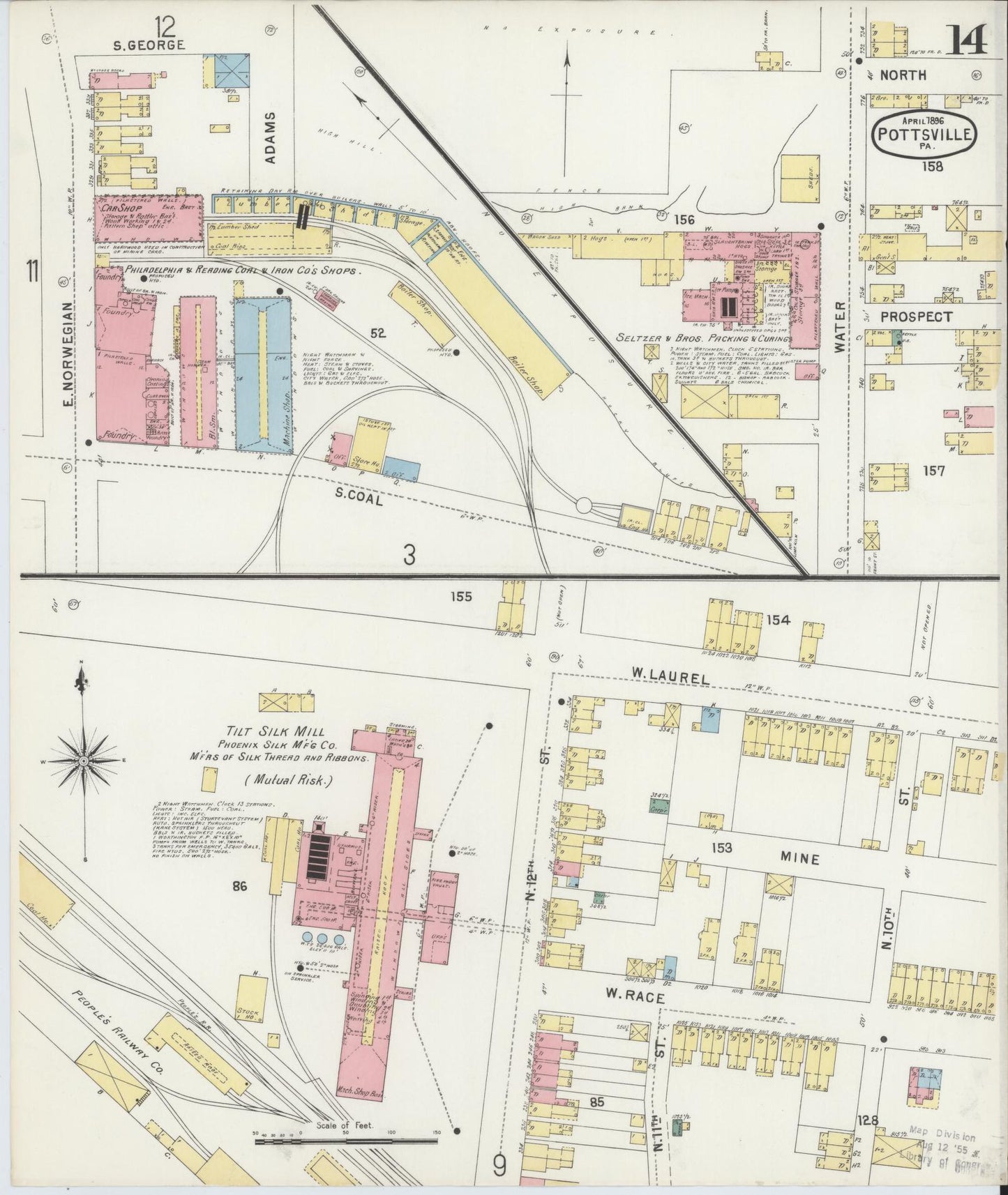Sanborn Fire Insurance Map from Pottsville, Schuylkill County, Pennsylvania (1895), Sheet #0014 - Complete Map Set gallery image, historic Sanborn map, vintage wall art, Pennsylvania Pennsylvania