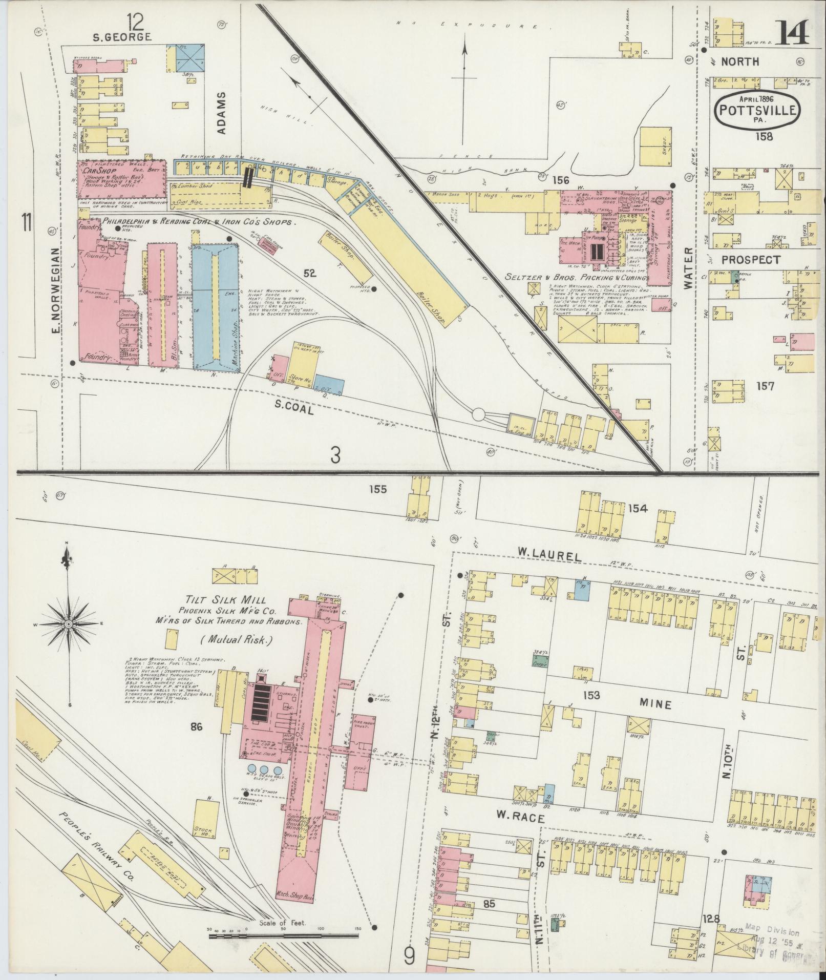 Sanborn Fire Insurance Map from Pottsville, Schuylkill County, Pennsylvania (1895), Sheet #0014 - Complete Map Set gallery image, historic Sanborn map, vintage wall art, Pennsylvania Pennsylvania