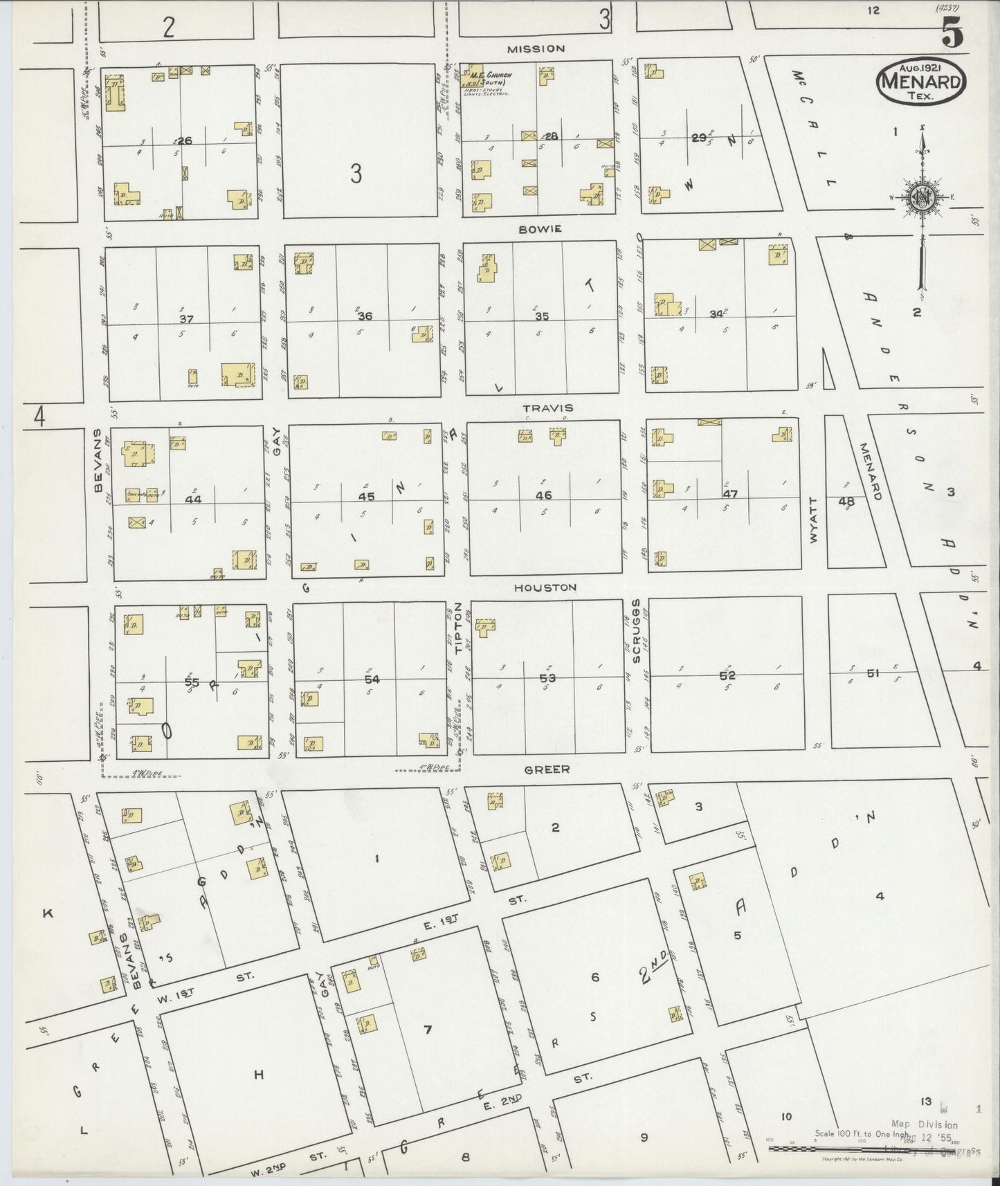 Sanborn Fire Insurance Map from Menard, Menard County, Texas (1921), Sheet #0005 - Complete Map Set gallery image, historic Sanborn map, vintage wall art, Texas Texas