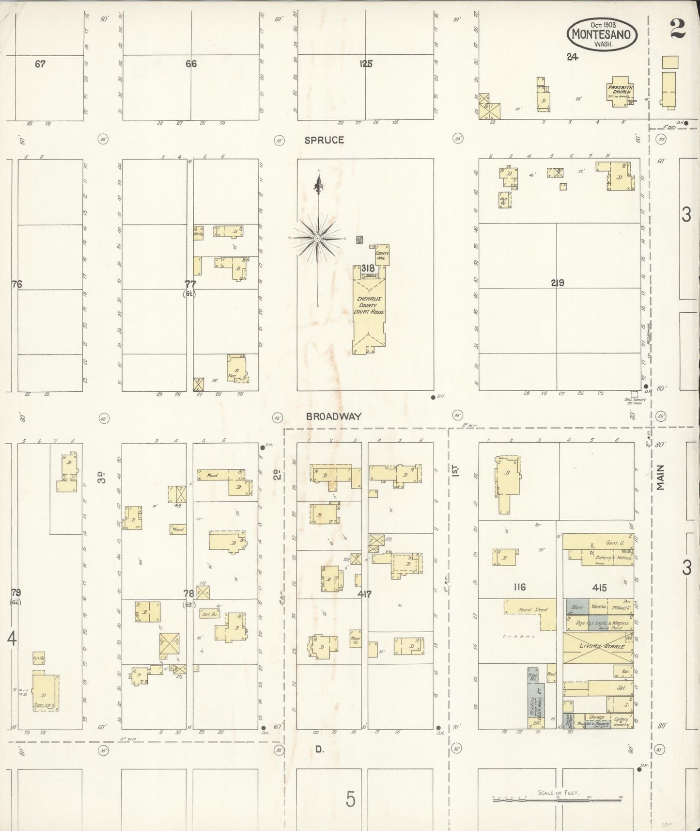 Sanborn Fire Insurance Map from Montesano, Grays Harbor County, Washington (1903), Sheet #0002 - Complete Map Set gallery image, historic Sanborn map, vintage wall art, Washington Washington