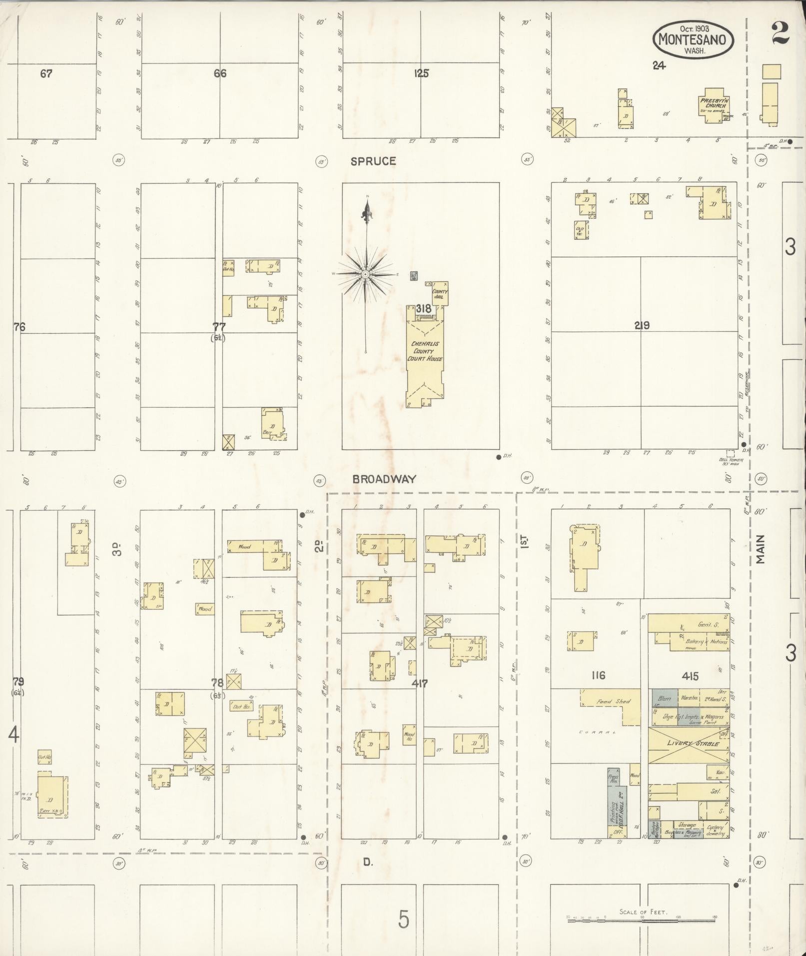 Sanborn Fire Insurance Map from Montesano, Grays Harbor County, Washington (1903), Sheet #0002 - Complete Map Set gallery image, historic Sanborn map, vintage wall art, Washington Washington