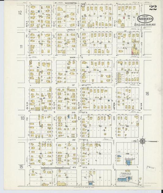 Sanborn Fire Insurance Map from Aberdeen, Brown County, South Dakota (1917), Sheet #0022 - Historic Sanborn Fire Insurance Map Print, vintage old map wall art, antique decor, genealogy gift, South Dakota South Dakota map