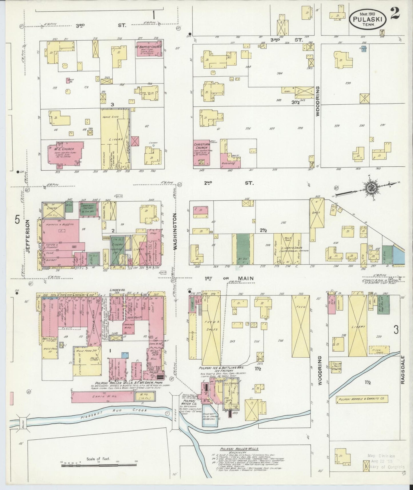 Sanborn Fire Insurance Map from Pulaski, Giles County, Tennessee (1910), Sheet #0002 - Complete Map Set gallery image, historic Sanborn map, vintage wall art, Tennessee Tennessee