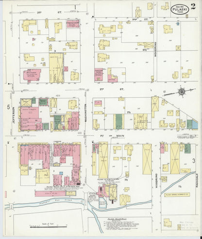Sanborn Fire Insurance Map from Pulaski, Giles County, Tennessee (1910), Sheet #0002 - Complete Map Set gallery image, historic Sanborn map, vintage wall art, Tennessee Tennessee