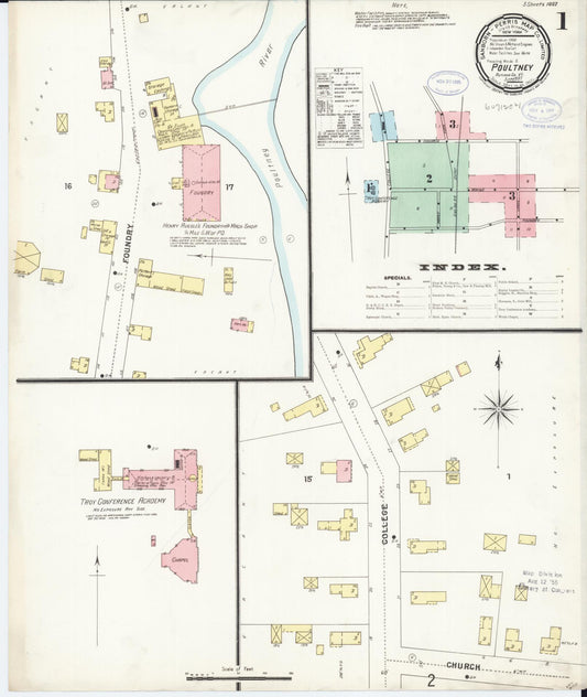 Sanborn Fire Insurance Map from Poultney, Rutland County, Vermont (1897), Sheet #0001 - Complete Map Set gallery image, historic Sanborn map, vintage wall art, Vermont Vermont