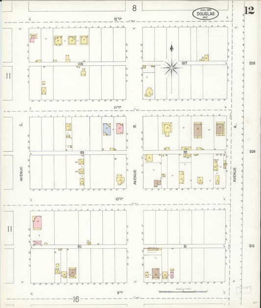 Sanborn Fire Insurance Map from Douglas, Cochise County, Arizona (1904), Sheet #0012 - Historic Sanborn Fire Insurance Map Print, vintage old map wall art, antique decor, genealogy gift, Arizona Arizona map