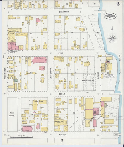 Sanborn Fire Insurance Map from Two Rivers, Manitowoc County, Wisconsin (1898), Sheet #0002 - Historic Sanborn Fire Insurance Map Print, vintage old map wall art, antique decor, genealogy gift, Wisconsin Wisconsin map