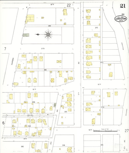 Sanborn Fire Insurance Map from Lewiston, Nez Perce County, Idaho (1909), Sheet #0021 - Complete Map Set gallery image, historic Sanborn map, vintage wall art, Idaho Idaho