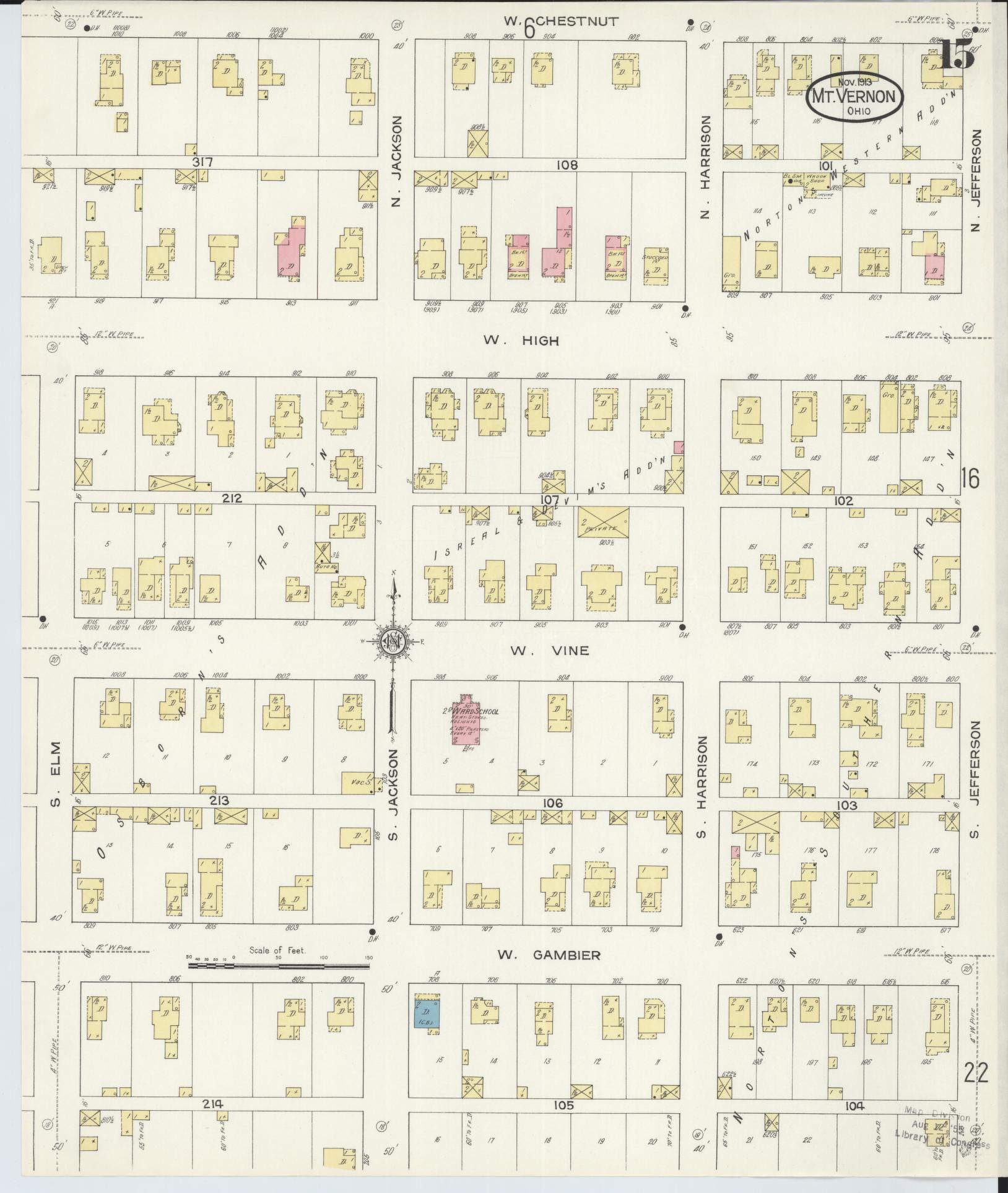 Sanborn Fire Insurance Map from Mount Vernon, Knox County, Ohio (1913), Sheet #0015 - Complete Map Set gallery image, historic Sanborn map, vintage wall art, Ohio Ohio