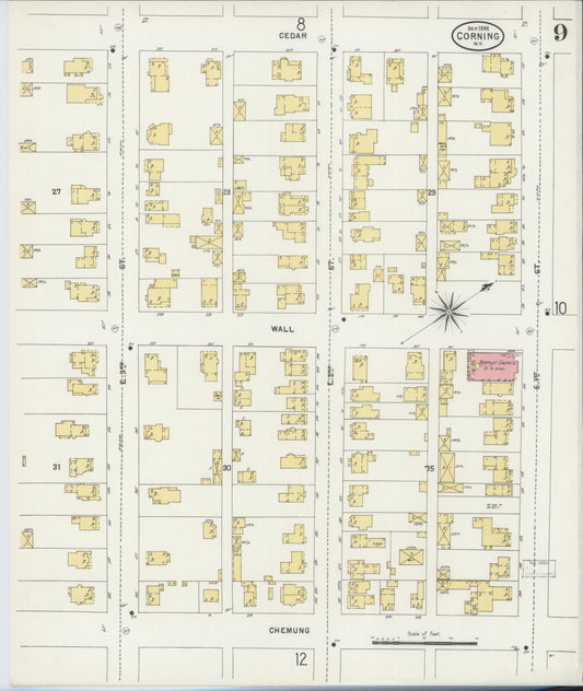 Sanborn Fire Insurance Map from Corning, Steuben County, New York (1898), Sheet #0009 - Historic Sanborn Fire Insurance Map Print, vintage old map wall art, antique decor, genealogy gift, New York New York map