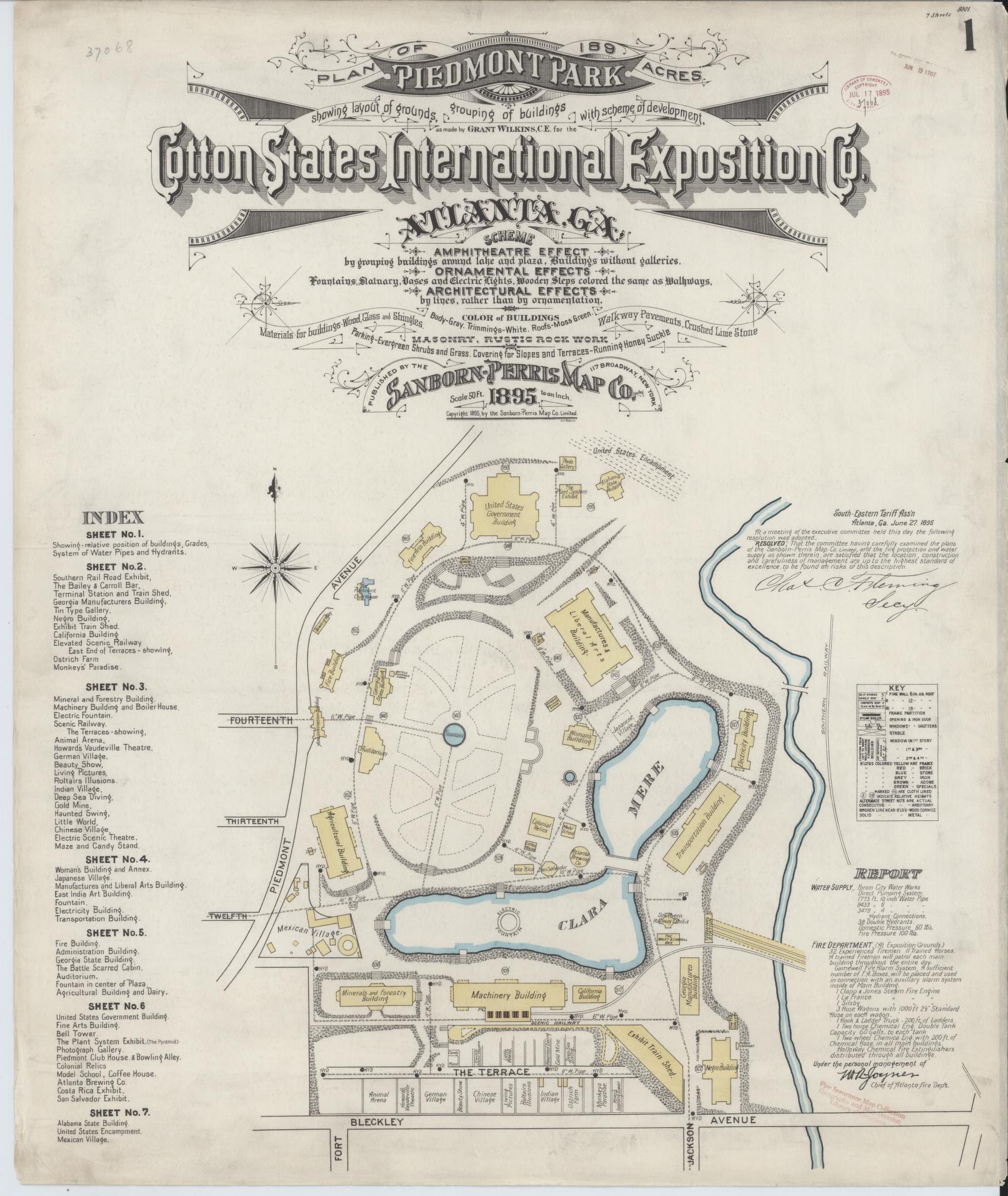 Sanborn Fire Insurance Map from Atlanta, Fulton  County, Georgia (1895), Sheet #0001 - Historic Sanborn Fire Insurance Map Print, vintage old map wall art, antique decor, genealogy gift, Georgia Georgia map