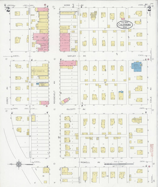 Sanborn Fire Insurance Map from Coleraine, Itasca County, Minnesota (1928), Sheet #0002 - Historic Sanborn Fire Insurance Map Print, vintage old map wall art, antique decor, genealogy gift, Minnesota Minnesota map