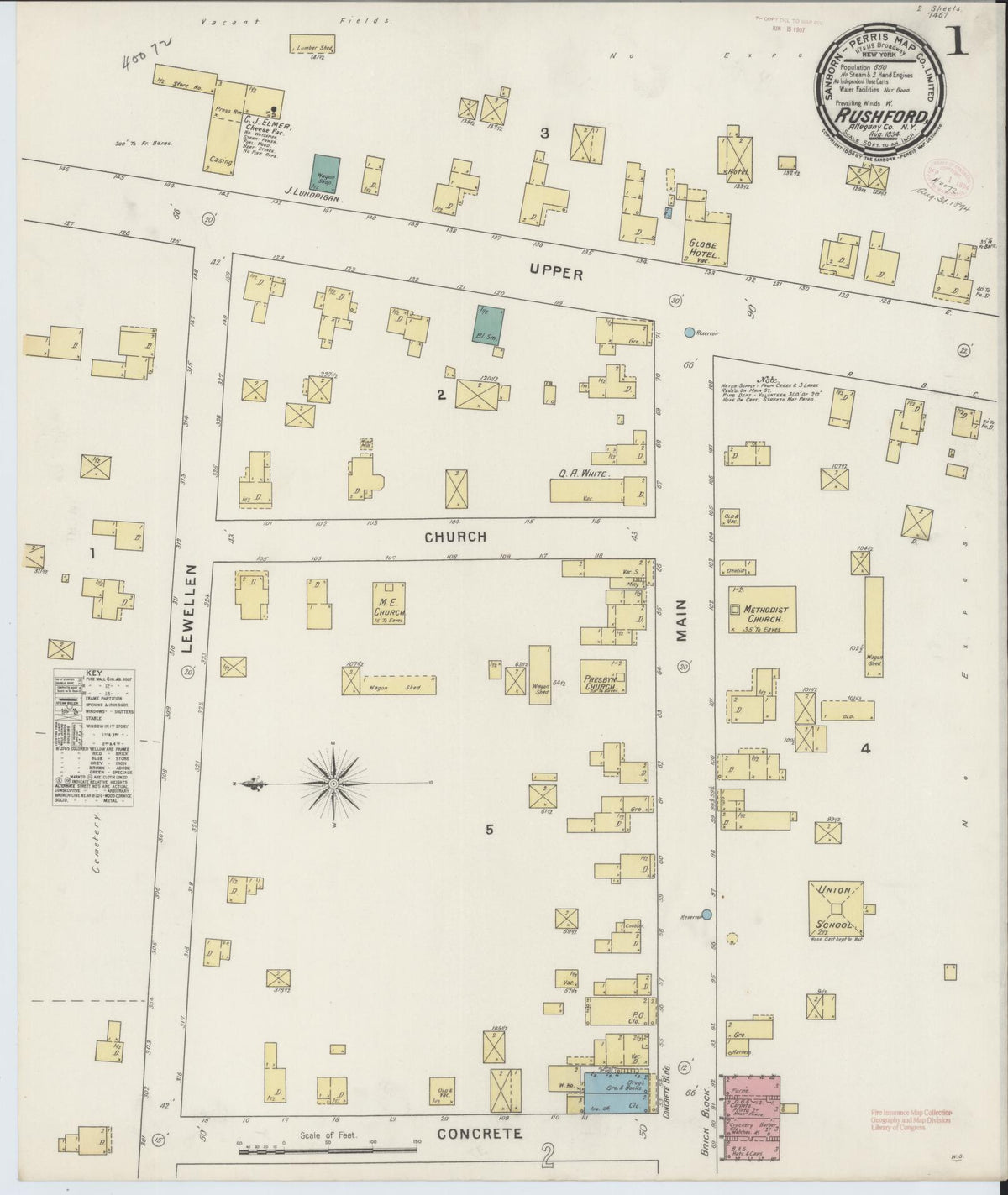 Sanborn Fire Insurance Map from Rushford, Allegany County, New York (1894), Sheet #0001 - Complete Map Set gallery image, historic Sanborn map, vintage wall art, New York New York