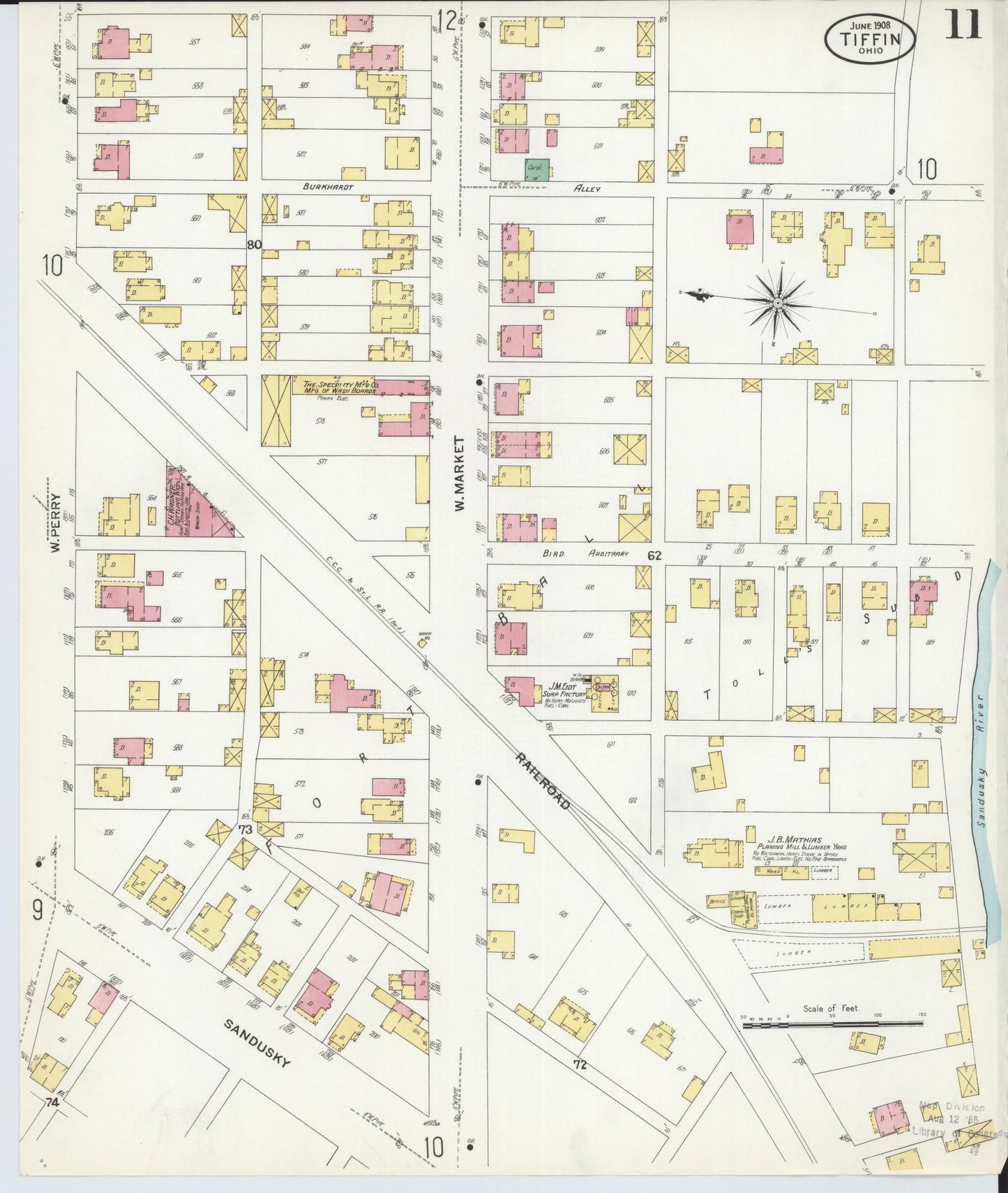 Sanborn Fire Insurance Map from Tiffin, Seneca County, Ohio (1908), Sheet #0011 - Complete Map Set gallery image, historic Sanborn map, vintage wall art, Ohio Ohio