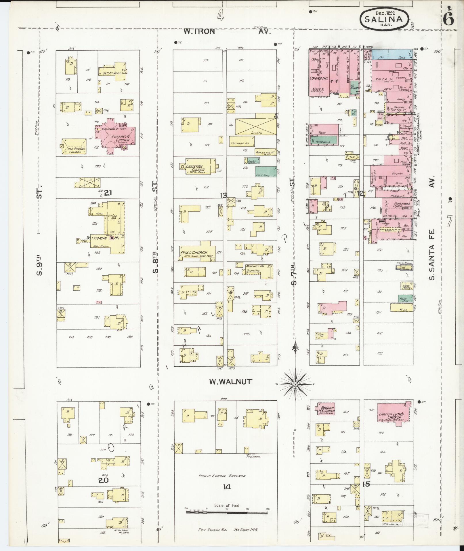 Sanborn Fire Insurance Map from Salina, Saline County, Kansas (1892), Sheet #0006 - Historic Sanborn Fire Insurance Map Print, vintage old map wall art, antique decor, genealogy gift, Kansas Kansas map