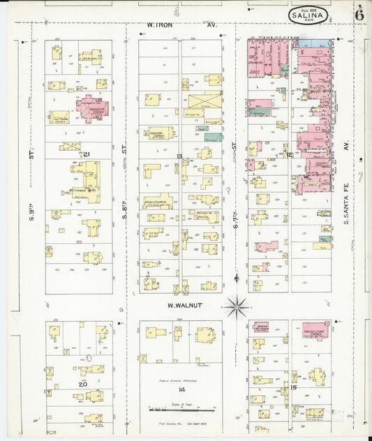 Sanborn Fire Insurance Map from Salina, Saline County, Kansas (1892), Sheet #0006 - Historic Sanborn Fire Insurance Map Print, vintage old map wall art, antique decor, genealogy gift, Kansas Kansas map