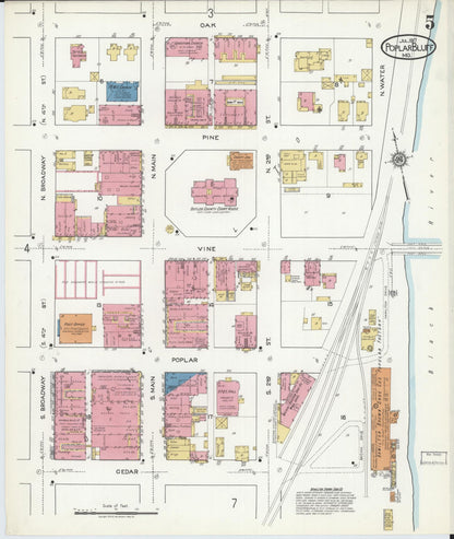 Sanborn Fire Insurance Map from Poplar Bluff, Butler County, Missouri (1917), Sheet #0005 - Historic Sanborn Fire Insurance Map Print, vintage old map wall art, antique decor, genealogy gift, Missouri Missouri map