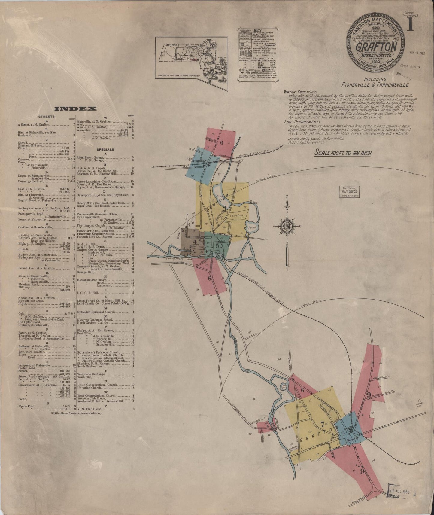 Sanborn Fire Insurance Map from Grafton, Worcester County, Massachusetts (1922), Sheet #0001 - Complete Map Set gallery image, historic Sanborn map, vintage wall art, Massachusetts Massachusetts