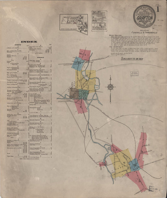 Sanborn Fire Insurance Map from Grafton, Worcester County, Massachusetts (1922), Sheet #0001 - Complete Map Set gallery image, historic Sanborn map, vintage wall art, Massachusetts Massachusetts