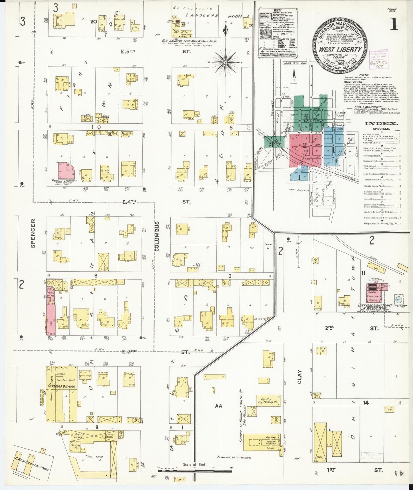 Sanborn Fire Insurance Map from West Liberty, Muscatine County, Iowa (1906), Sheet #0001 - Historic Sanborn Fire Insurance Map Print